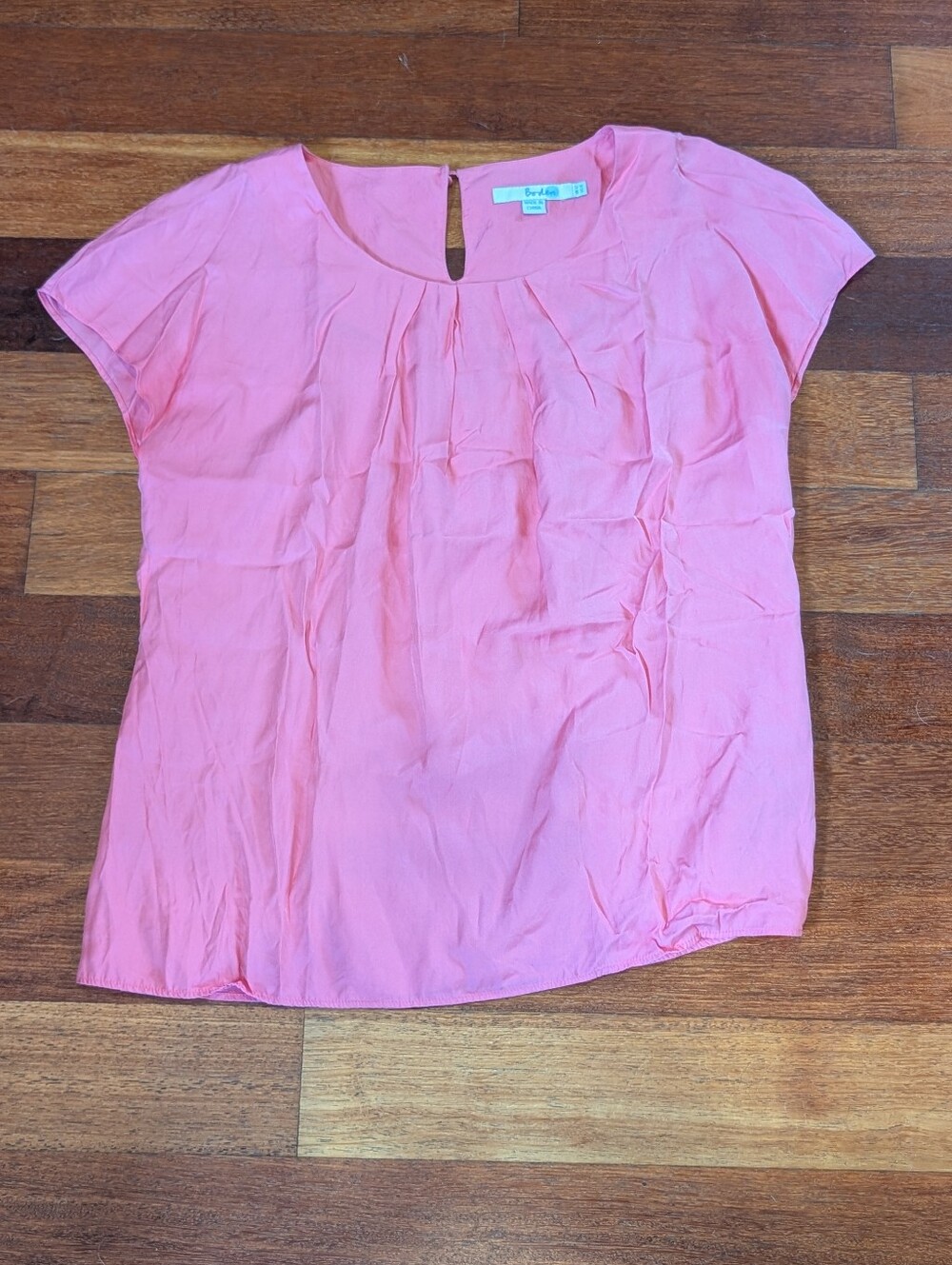 Boden Pink Cap-Sleeve Pleated Keyhole Blouse Silk Blend